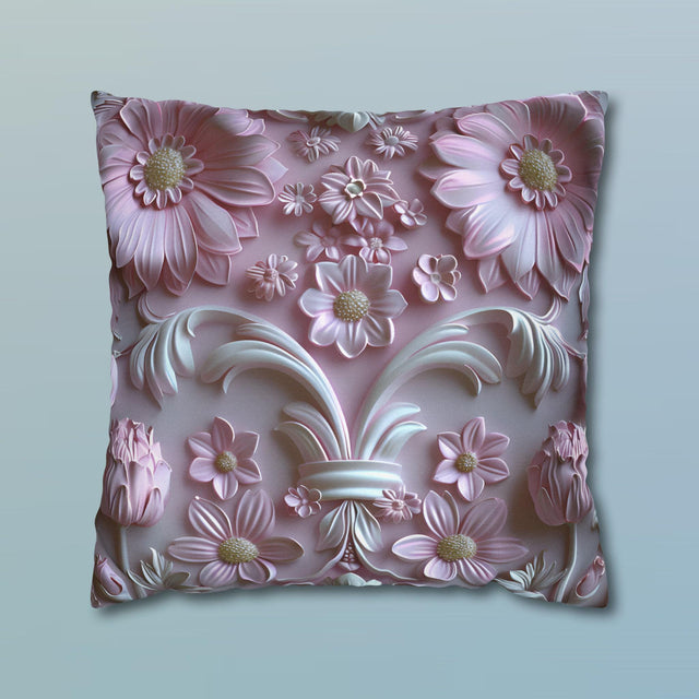 Pink Floral Coquette Pillow Cover: Rococo Style Cushion