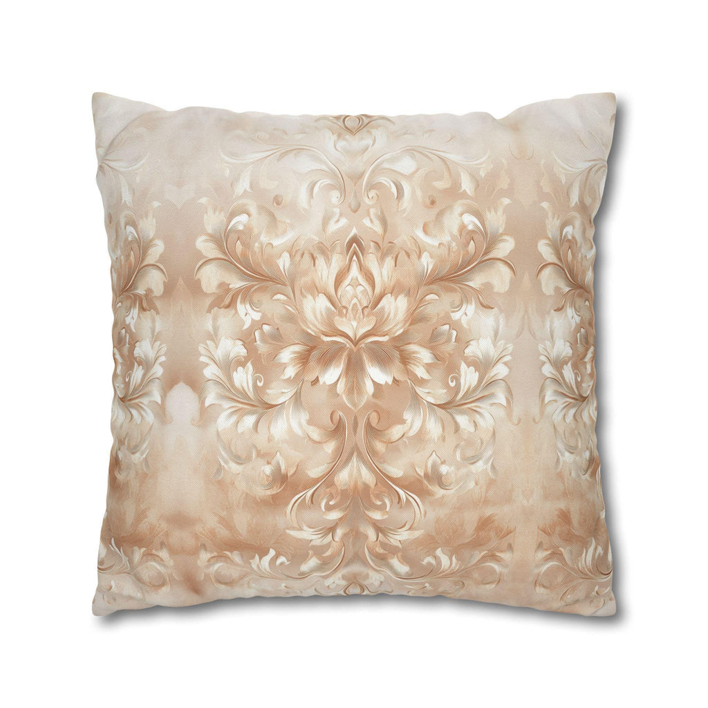 Damask Floral Pillow Cover: Beige Cream Caramel Spun Polyester