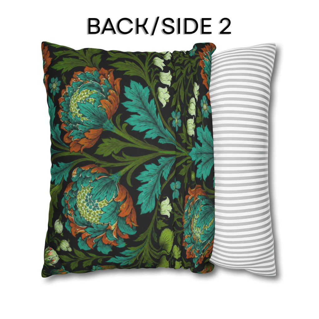 William Morris Style Throw Pillow Cover: Moody Teal Blue, Burnt Orange, & Deep Olive