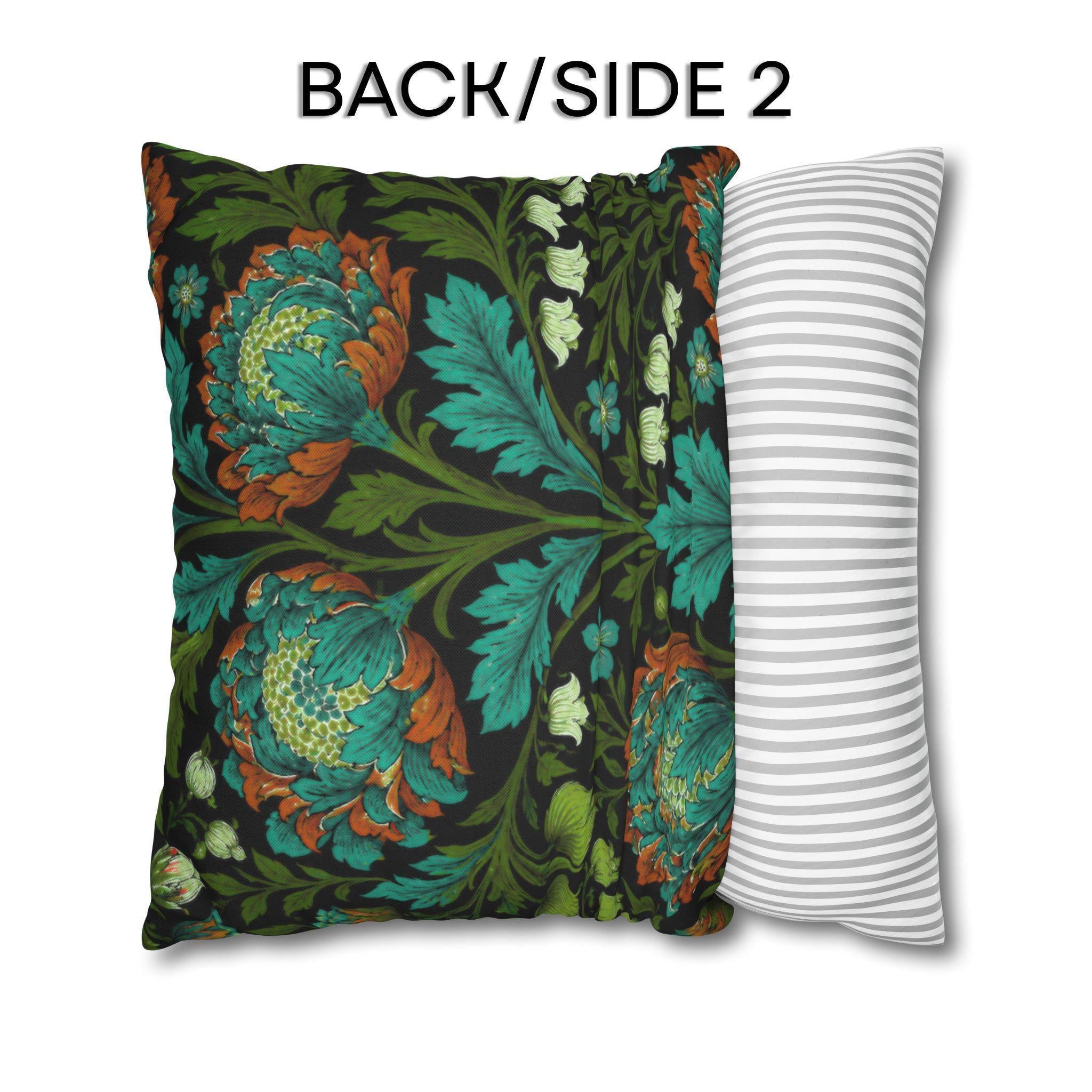 William Morris Style Throw Pillow Cover: Moody Teal Blue, Burnt Orange, & Deep Olive