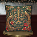 Emerald Green Peacock Christmas Pillow Cover: Gold Poinsettia, Maximalist Holiday