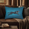 Midnight Pounce Lumbar Pillow: Black Puma on Sapphire-Blue Jewel Tone