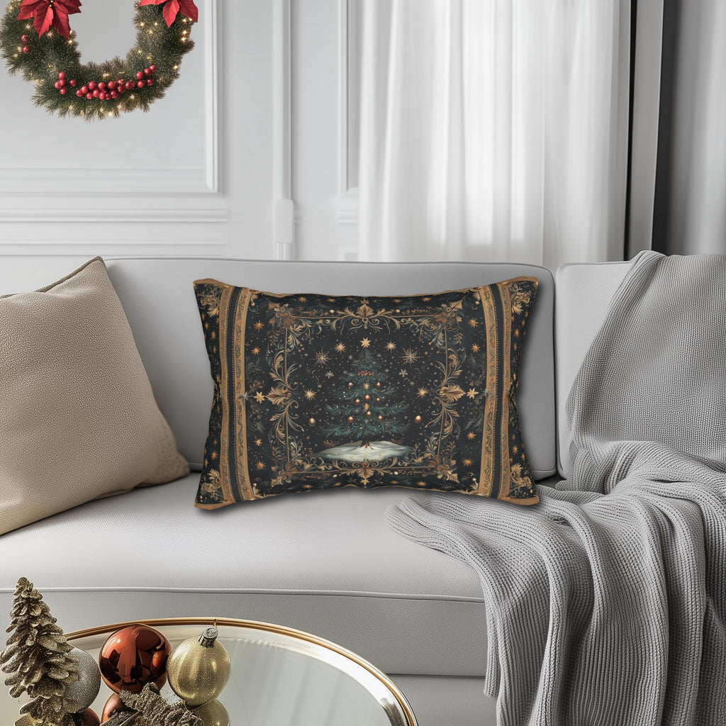 William Morris Christmas Tree Lumbar Pillow: Starry Night Holiday Decor Elegant Gold Botanical Style