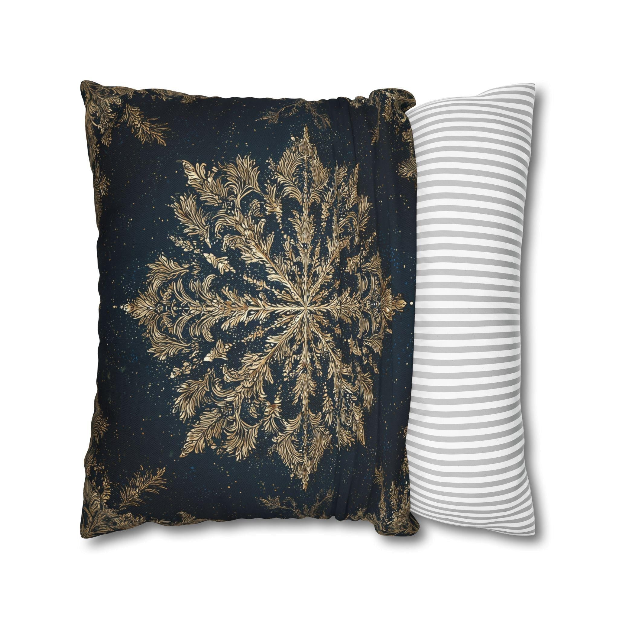 Navy & Gold Christmas Snowflake Pillow Cover: Square Polyester, 14-20 Inches
