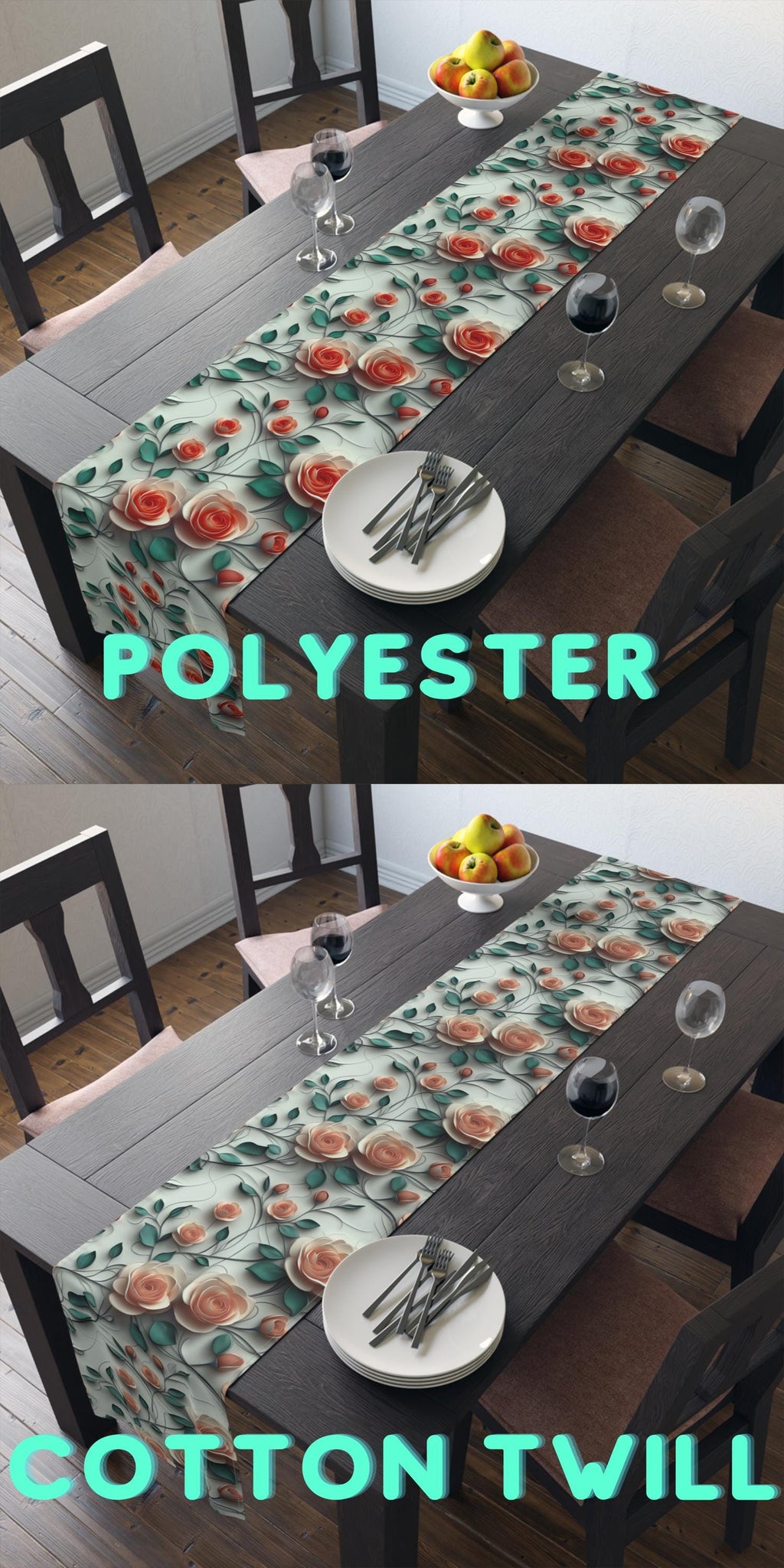 Red Coral Rose Table Runner: Romantic Floral Dining Decor
