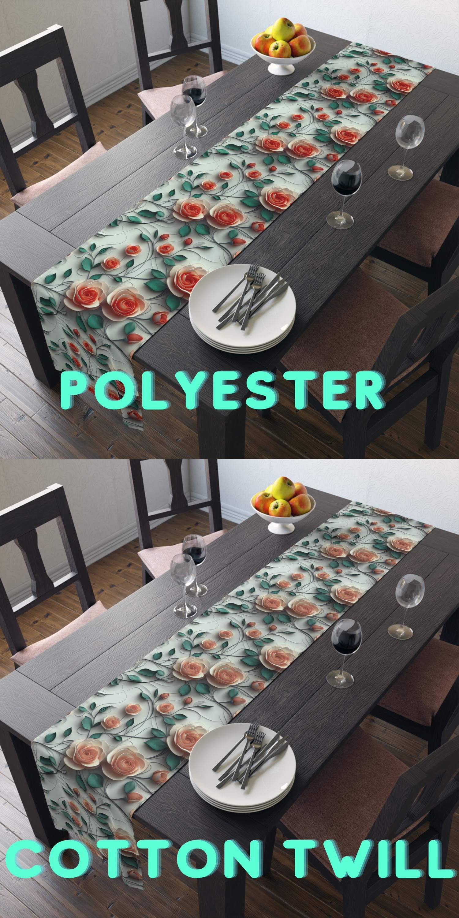 Red Coral Rose Table Runner: Romantic Floral Dining Decor