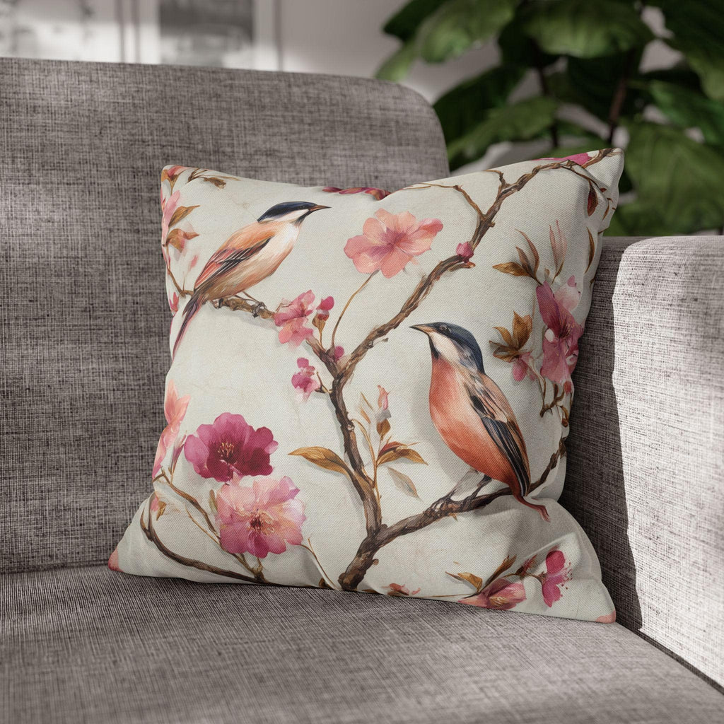 Chinoiserie Bird Pillow Cover: Vintage Style Floral Accent Cushion