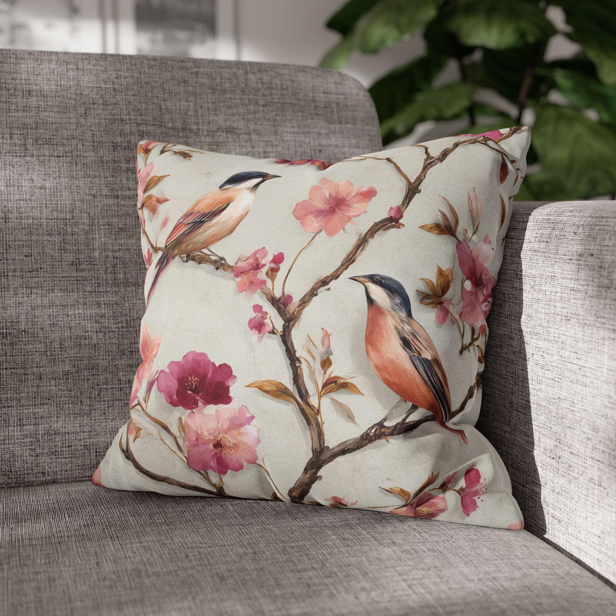 Chinoiserie Bird Pillow Cover: Vintage Style Floral Accent Cushion