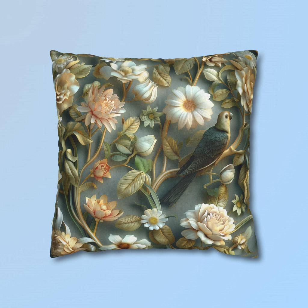 William Morris Pillow Cover | Green Conure, Floral Bird Art