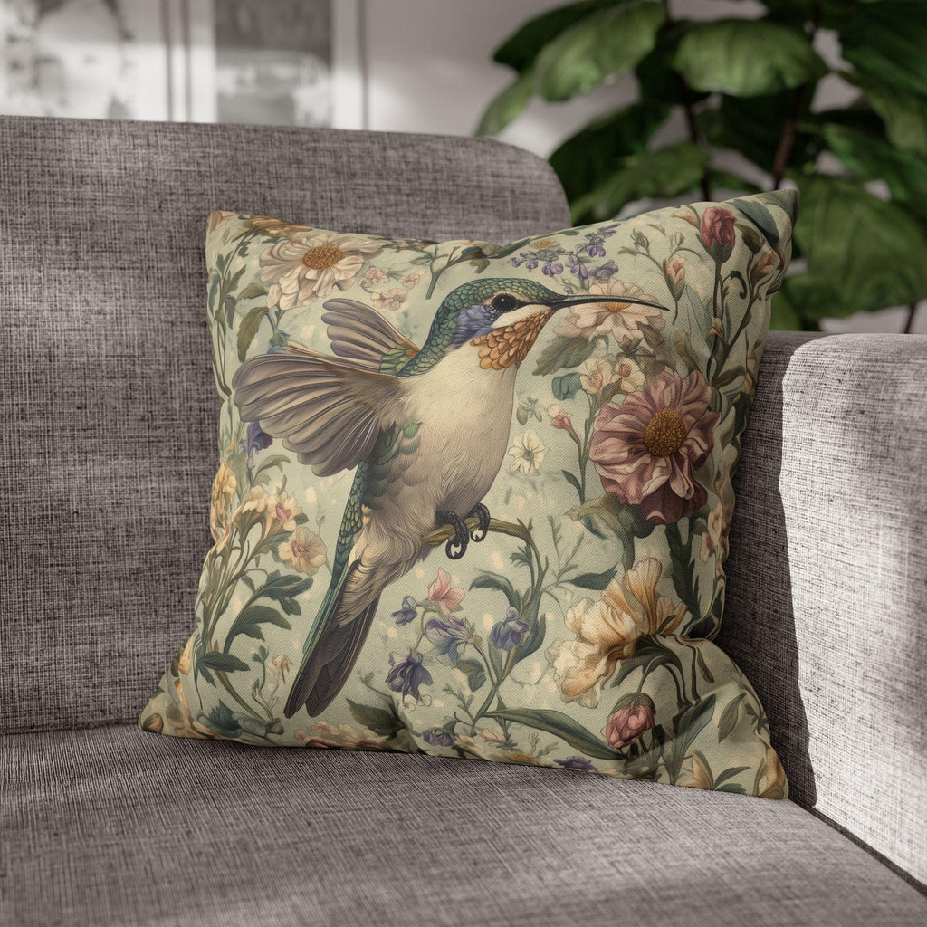 Botanical Hummingbird Tapestry Pillowcase: William Morris Inspired Arts & Crafts Floral Bird Cushion Cover