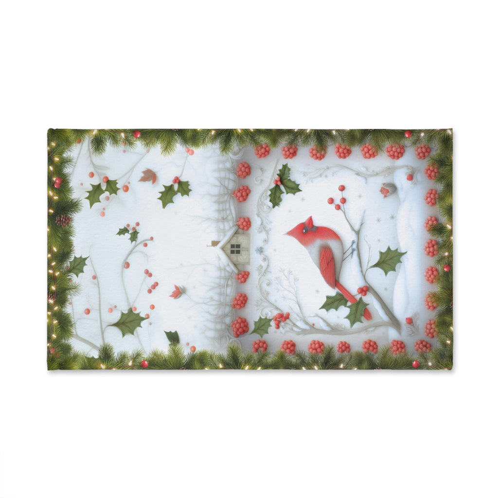 Red Cardinal Christmas Hand Towel: Winter Berry Tea Towel