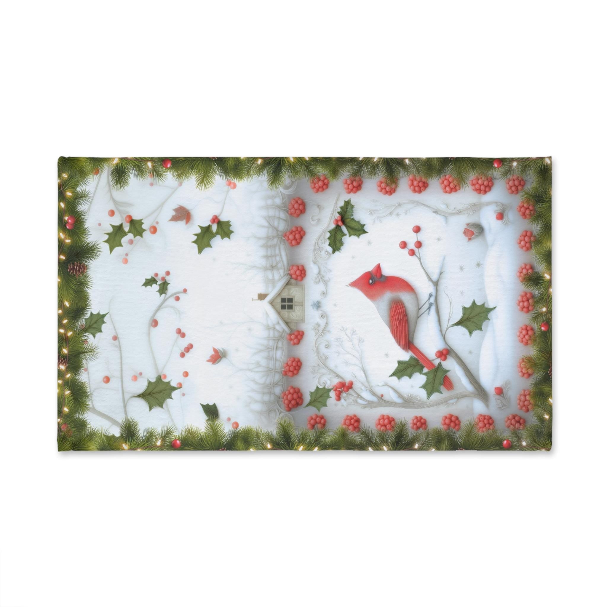 Red Cardinal Christmas Hand Towel: Winter Berry Tea Towel