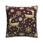 Golden Reindeer Snowflake Decorative Throw Pillow Cover: Festive Elegance Designer Square Pillowcase