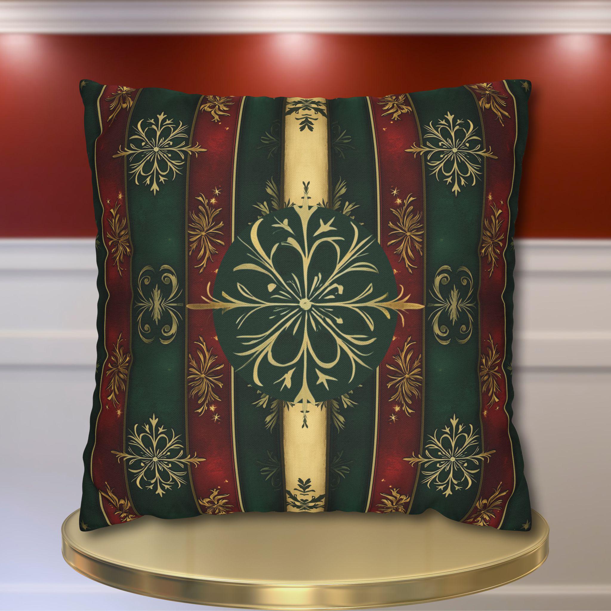 Snowflake Christmas Pillow Cover: Red Green Gold Elegant Home Accent