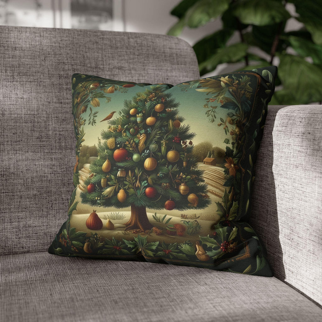 Botanical Christmas Pillow Cover: William Morris Style Decorated Country Farm Tree