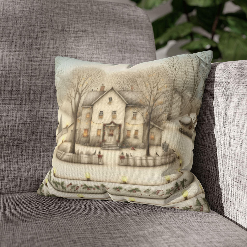 Country Farmhouse Christmas Pillow Cover: Vintage Style Winter Holiday Home Scene