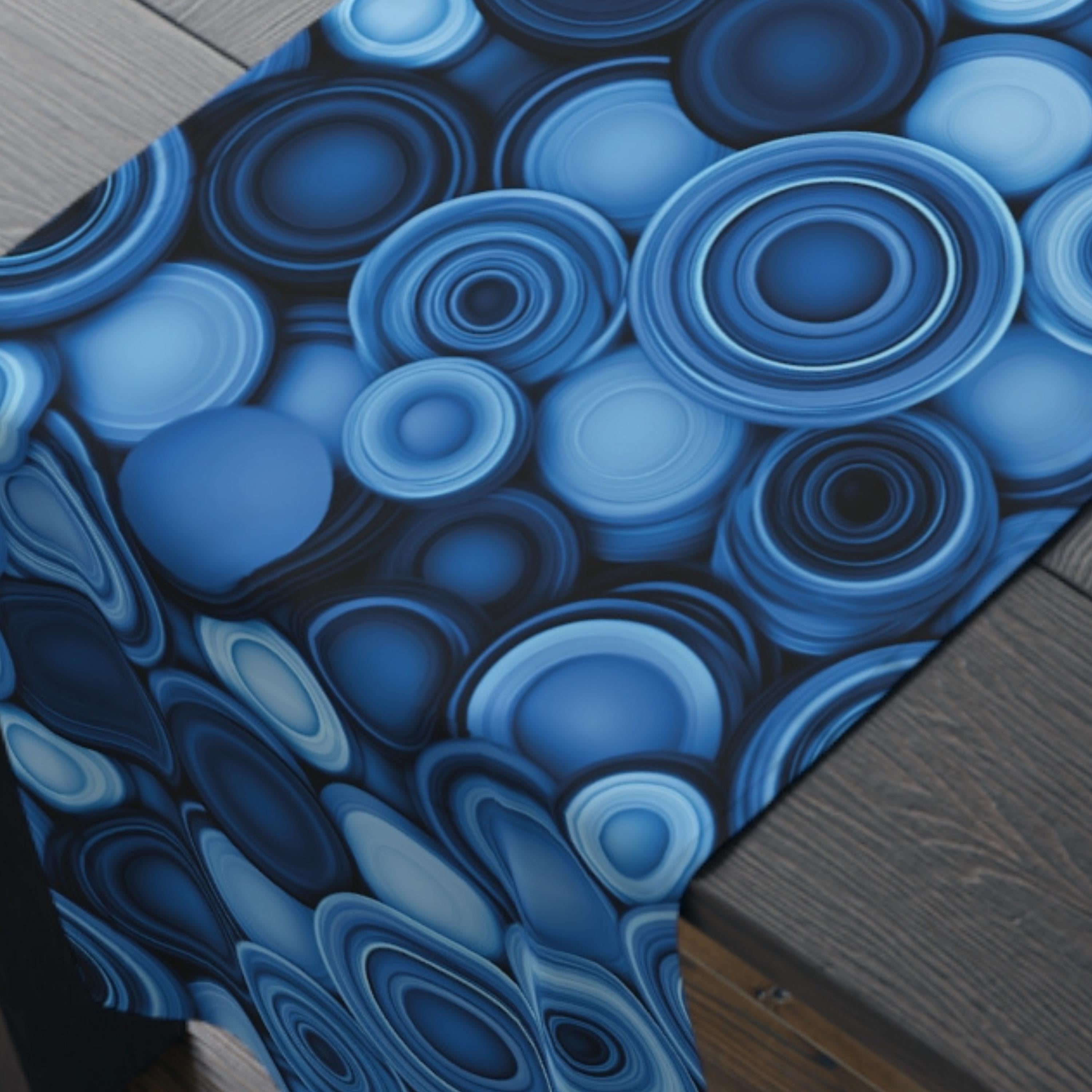 Retro Modern Blue Geometric Table Runner: Mid Century Circle Pattern Decor