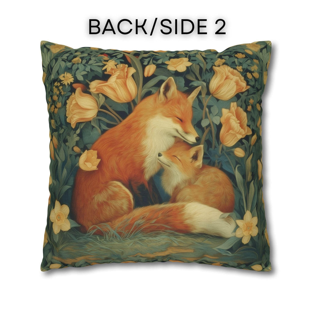 Mother's Bond Fox Pillow Cover: William Morris Inspired Woodland Botanical