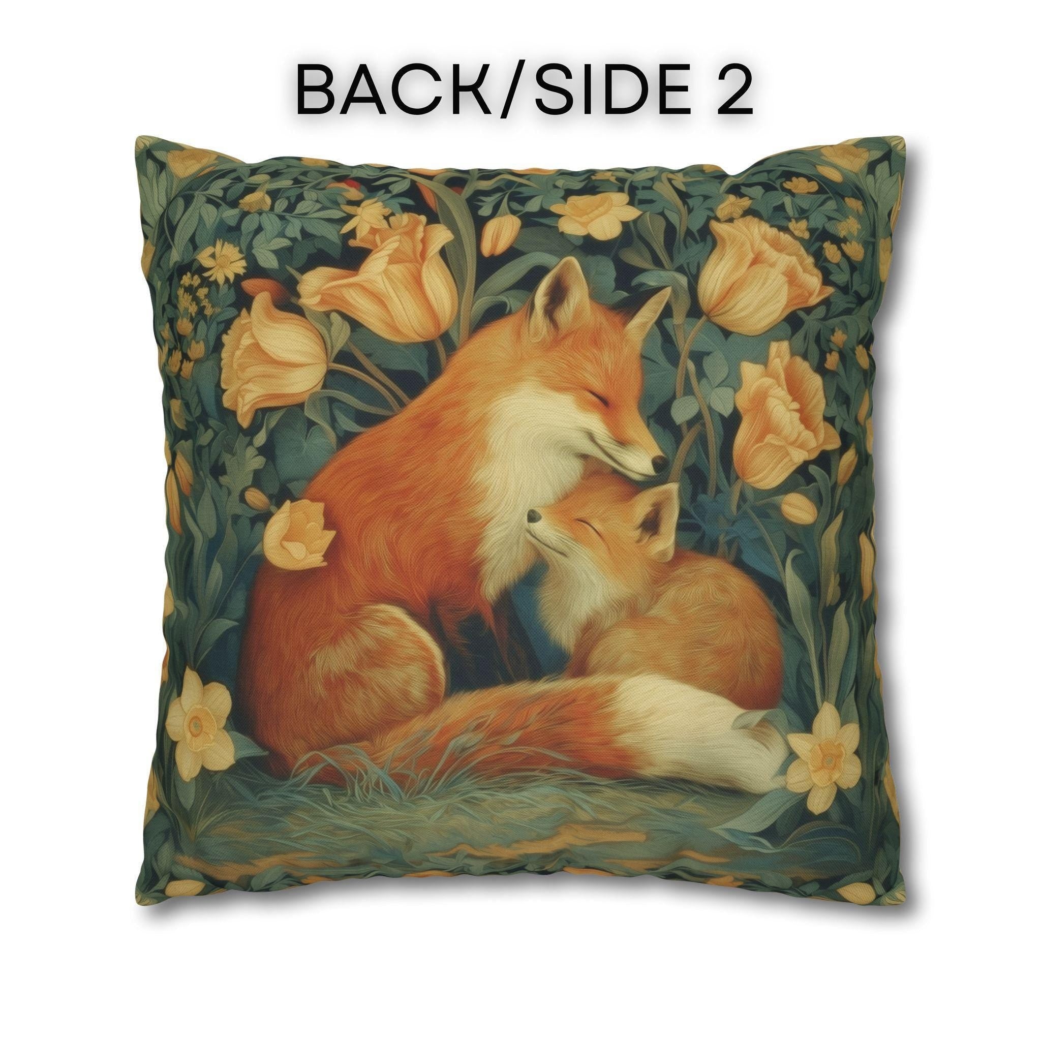 Mother's Bond Fox Pillow Cover: William Morris Inspired Woodland Botanical