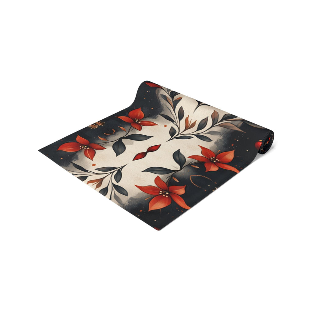 Fleur de Lis Poinsettia Table Runner: Festive Red & Navy Winter Decor