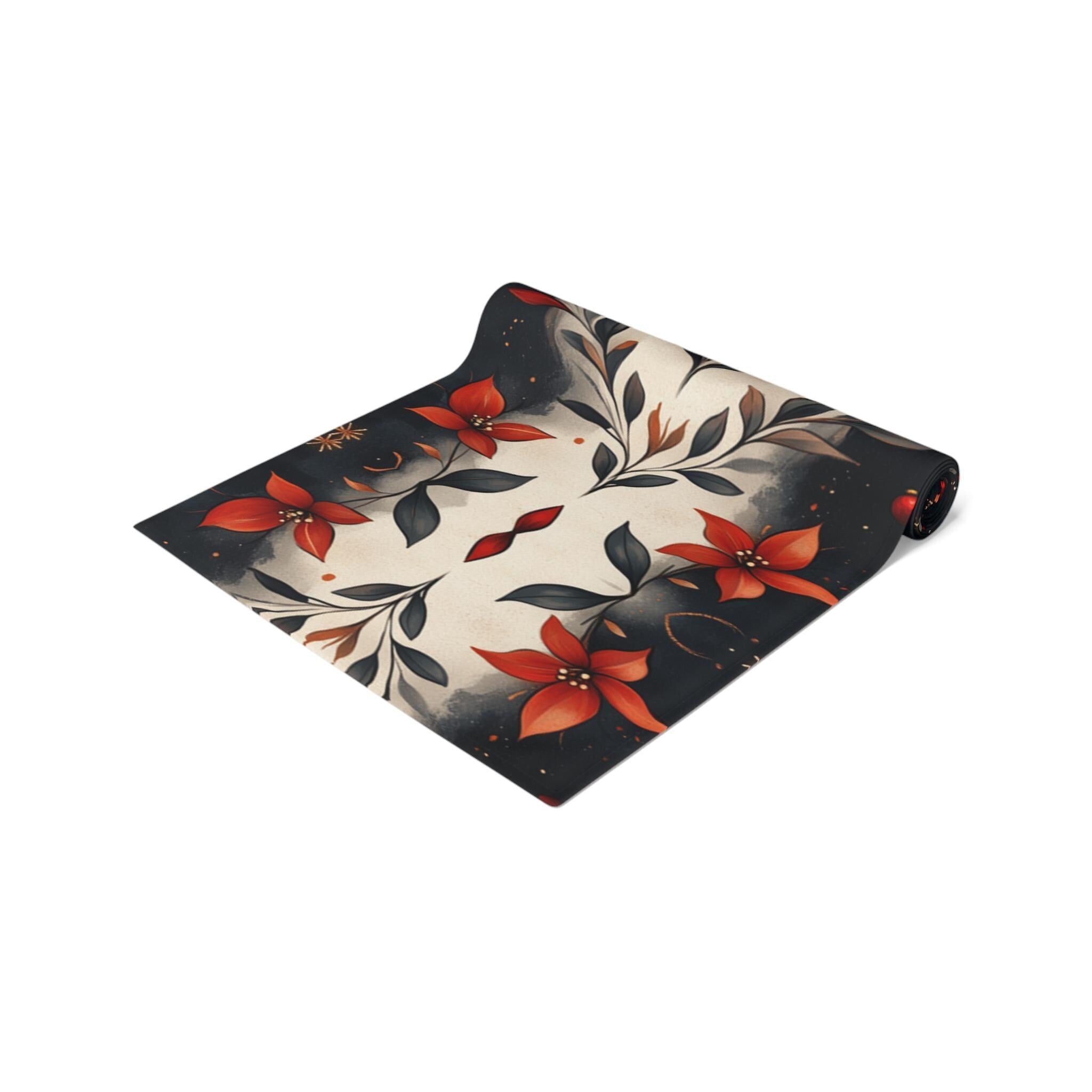 Fleur de Lis Poinsettia Table Runner: Festive Red & Navy Winter Decor