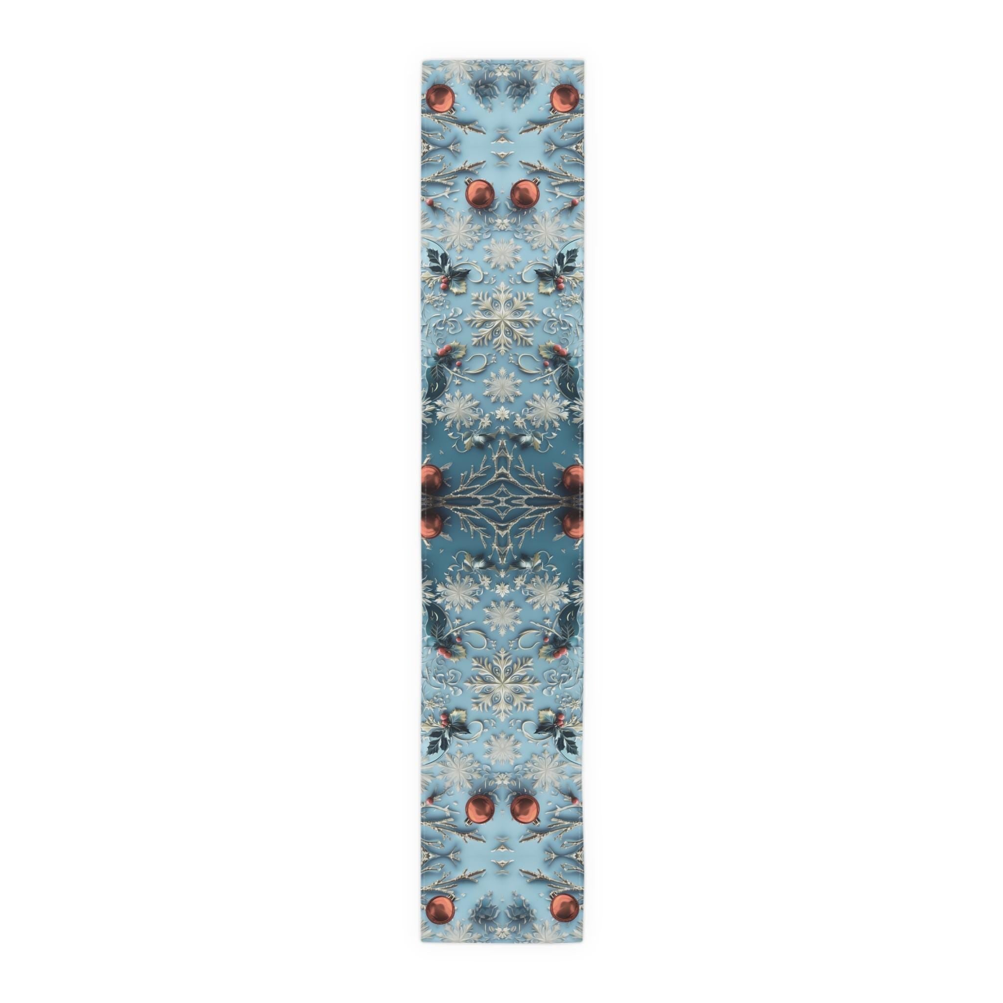 Winter Wonderland Table Runner Blue Aqua & Red Christmas Dining Holiday Centerpiece Festive Design