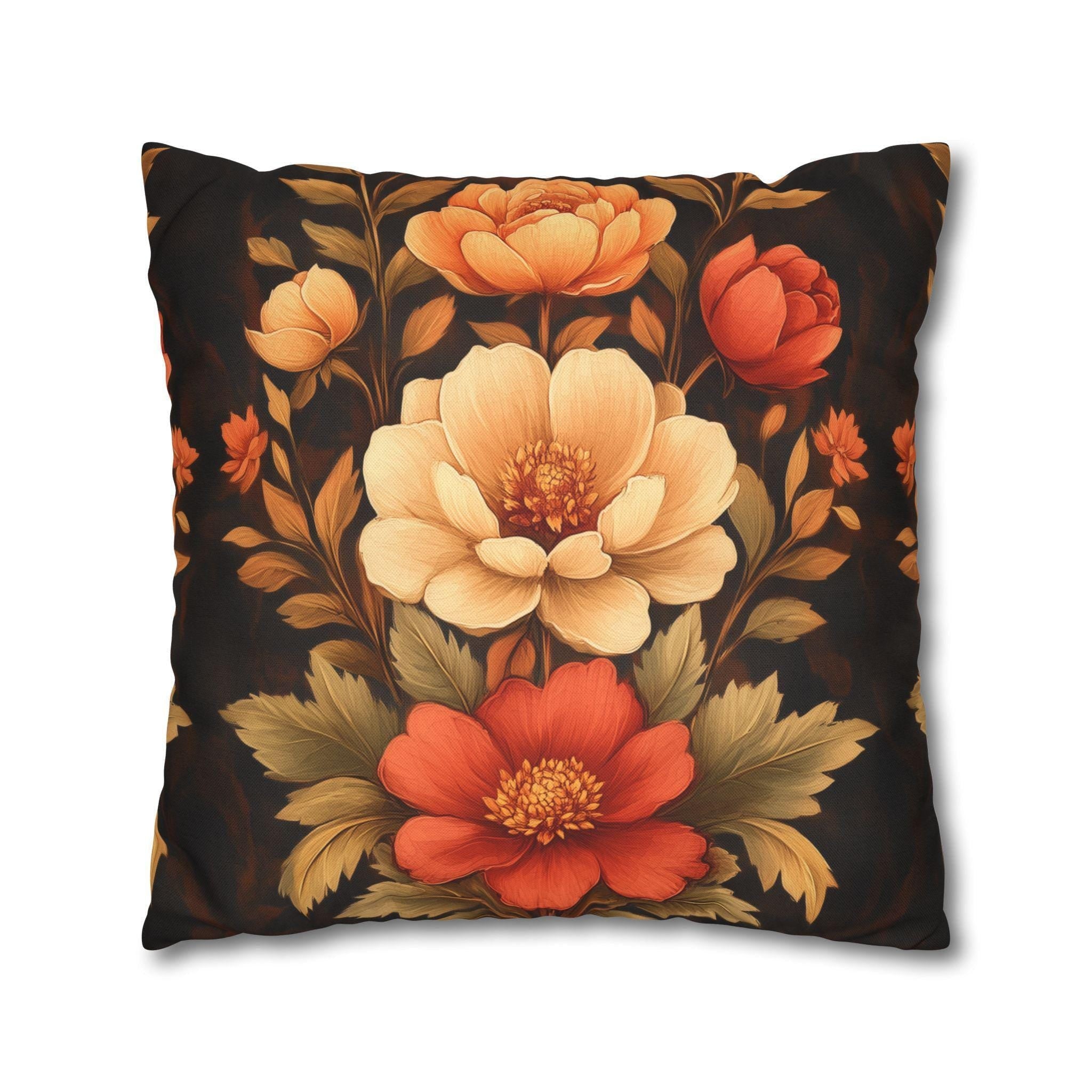 Peony Pillow Cover: Autumn Floral in Warm Rustic Colors