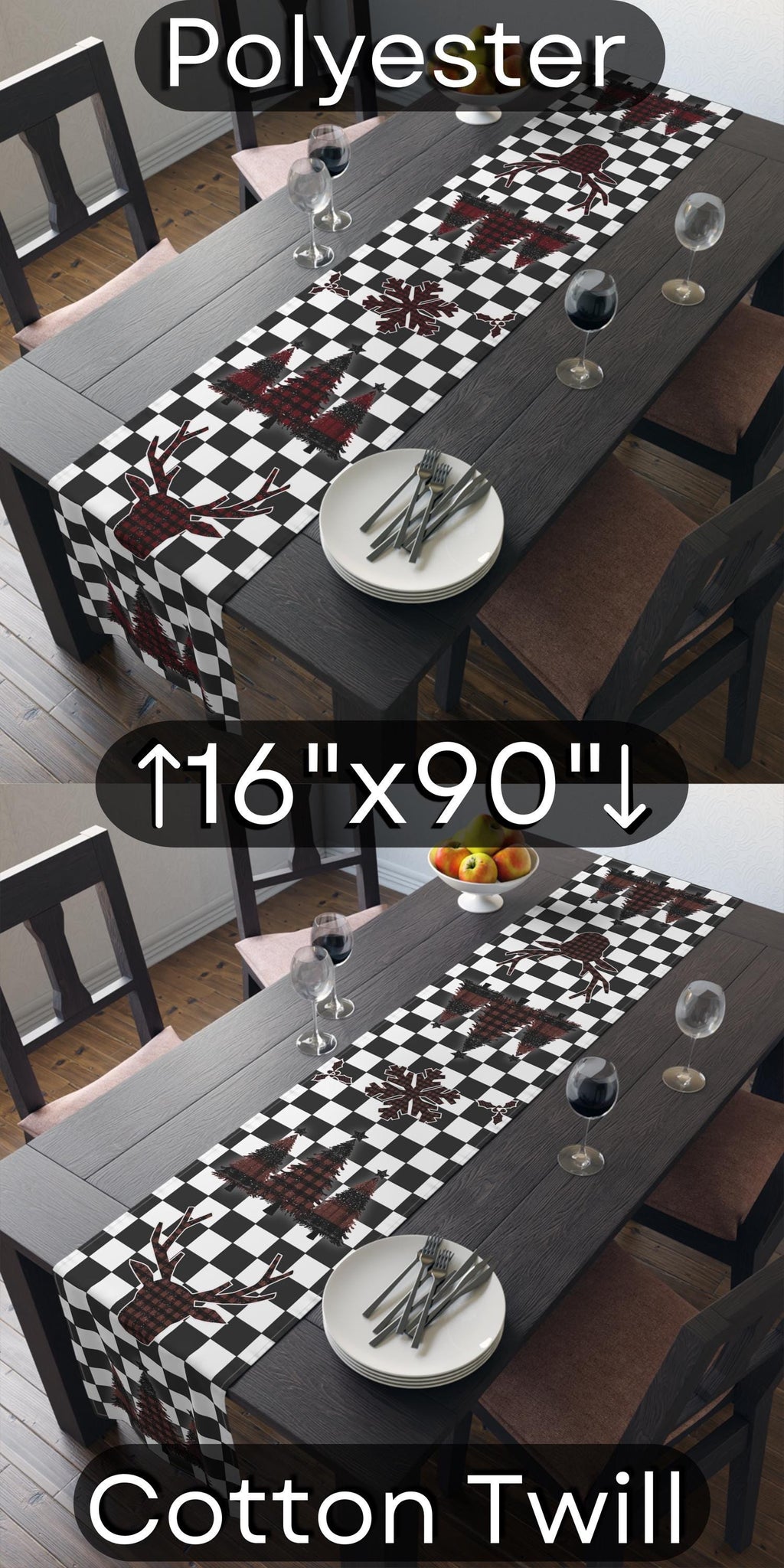 Plaid Christmas Icon Checkered Table Runner:  Modern Twist on Classic Holiday Decor