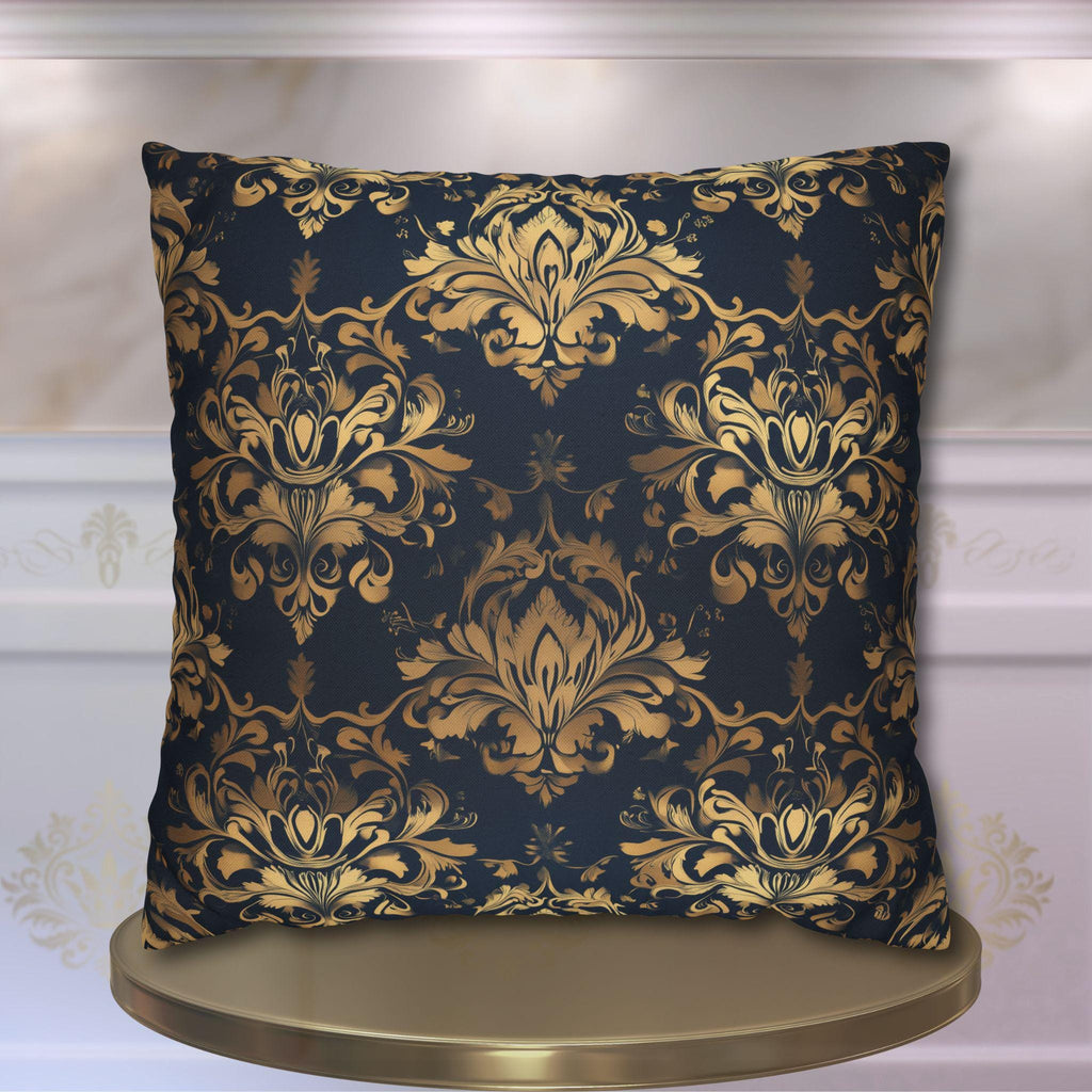 Gold Damask Medallion Pillow Cover: Elegant Navy Glam Decor