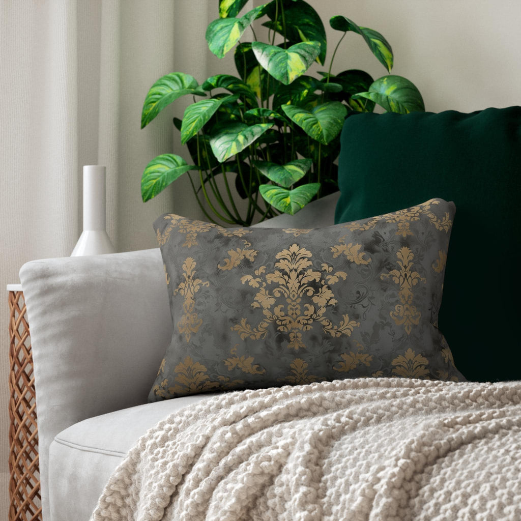 Muted Gold Floral Damask Lumbar Pillow - Classic Elegance for Modern Grey Living Room Decor