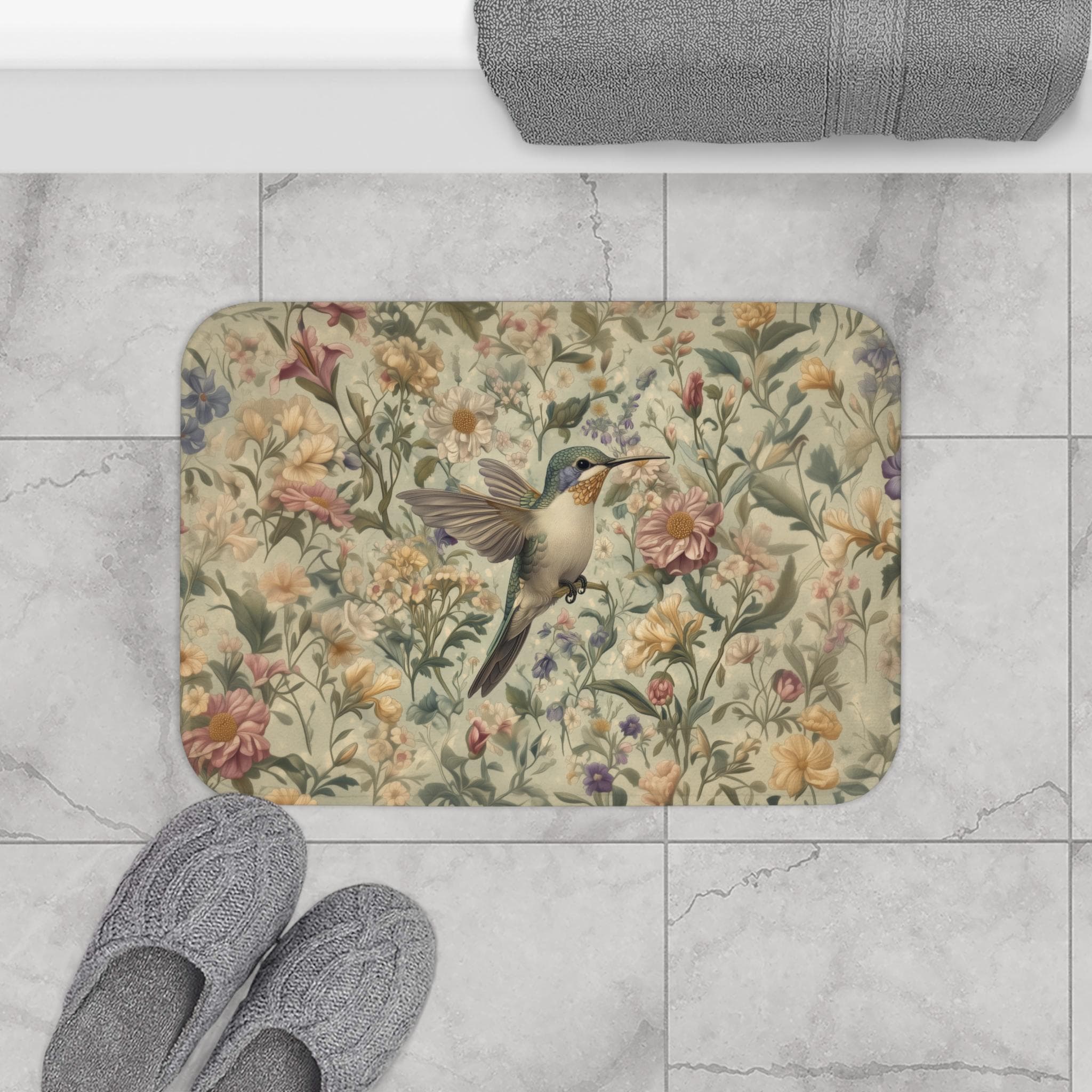William Morris Hummingbird Bath Mat: Floral Cottagecore Decor