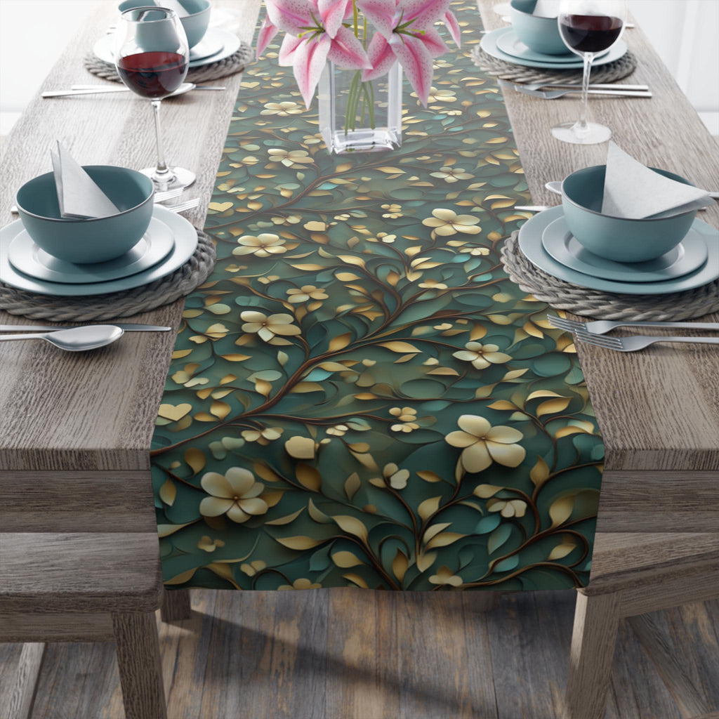 Luxurious William Morris Botanical Table Runner - Elegant Cotton Poly Fabric for Sophisticated Dining Decor