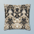 Floral Damask Pillow Cover, Ivory Champagne Gold on Black