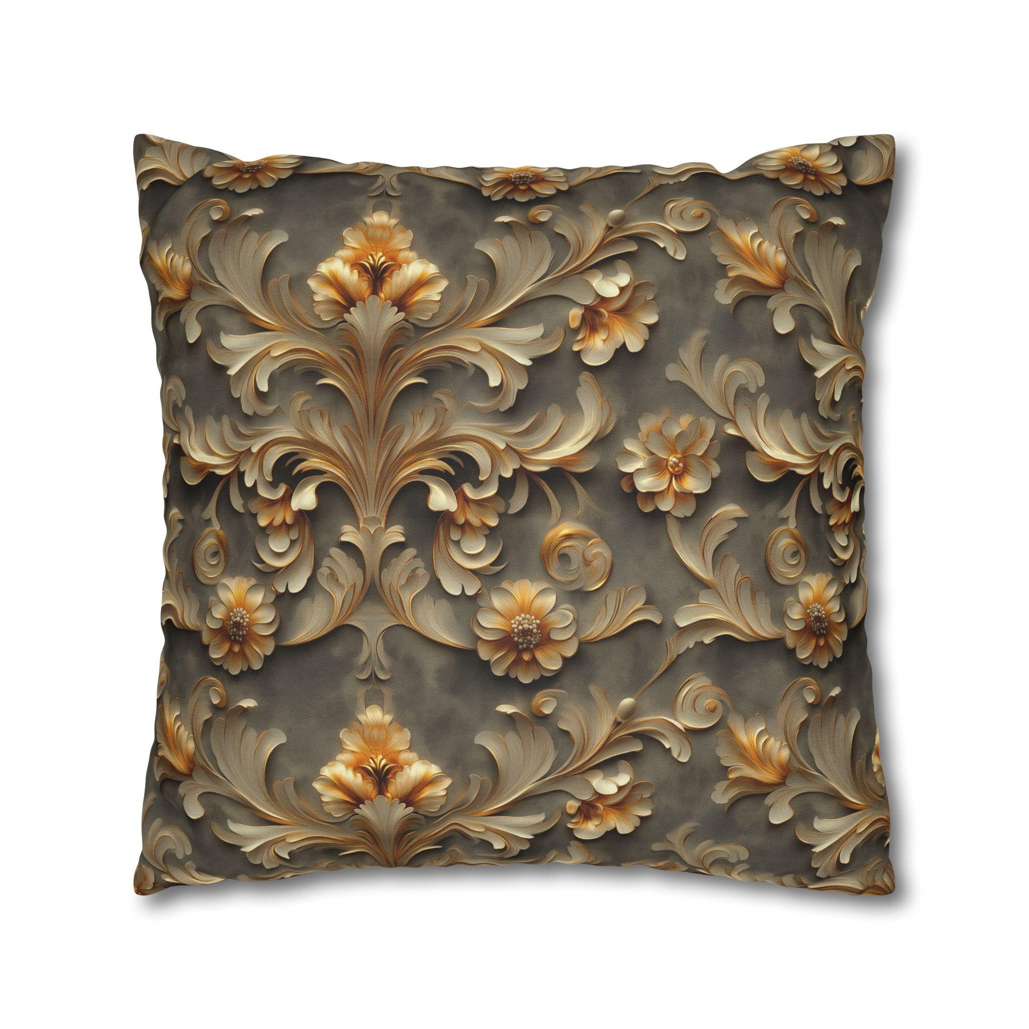 French Damask Pillow Cover, Golden Floral Elegant Home Decor