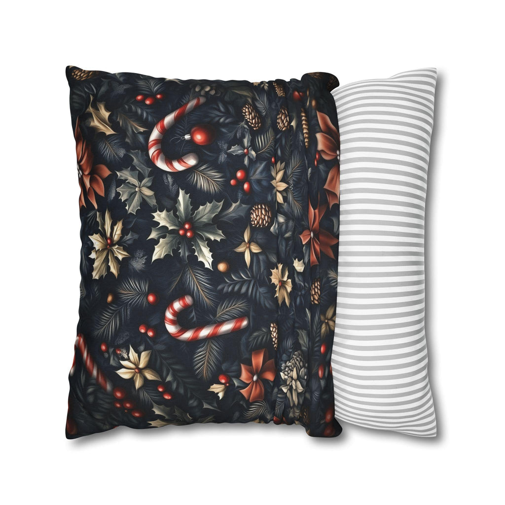 William Morris Christmas Pillow Cover: Navy, Gold & Cranberry with Holly, Candy Canes and Pinecones