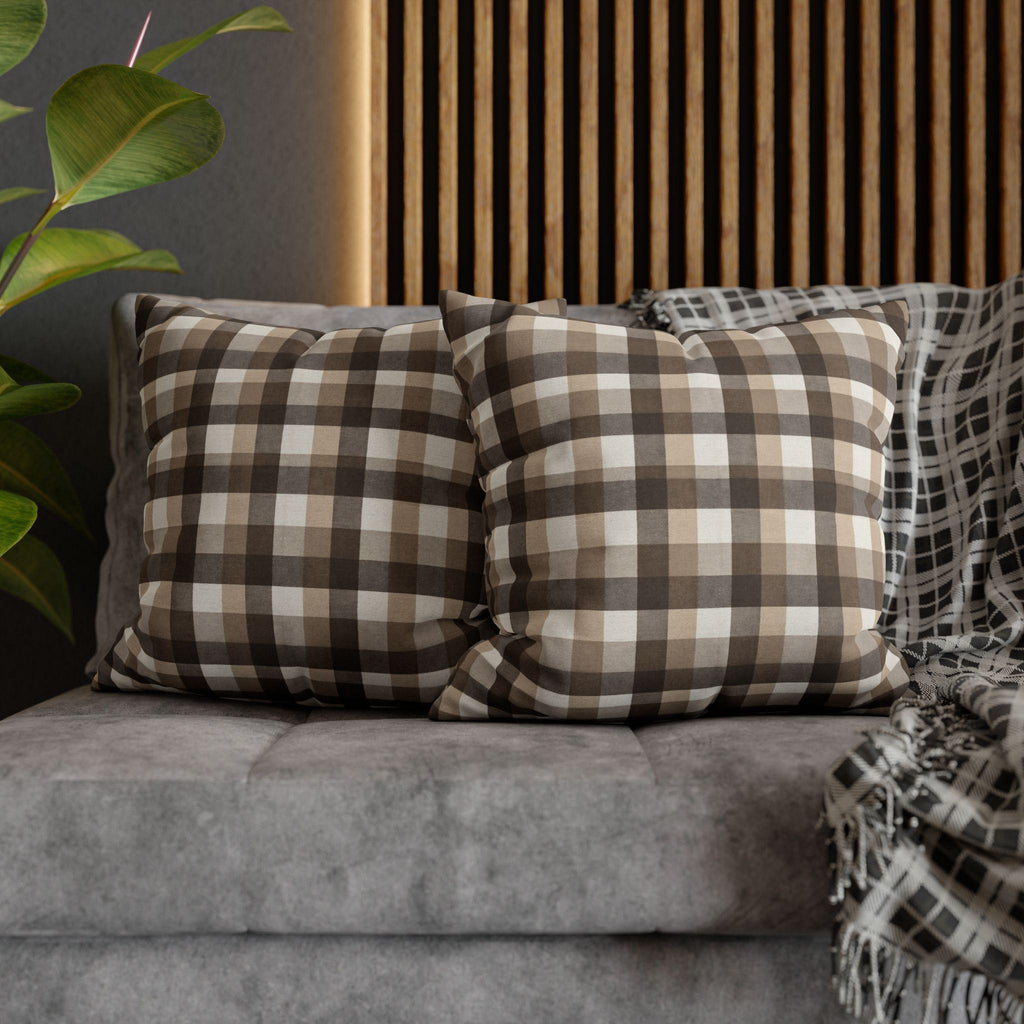 Neutral Brown Gingham Plaid Pillow Cover: Farmhouse Buffalo Check Accent