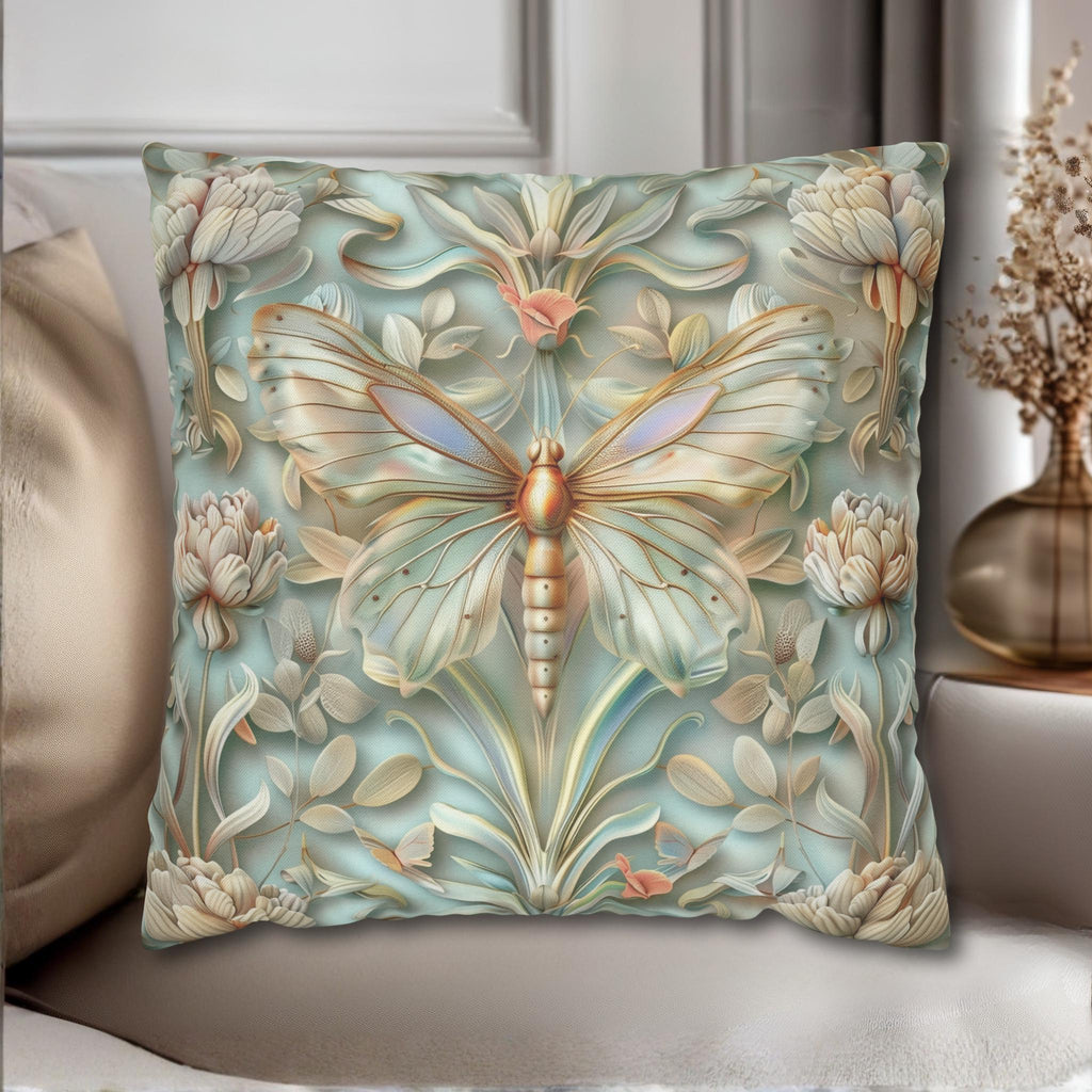 William Morris Butterfly Pillow Cover: Celadon Aqua Pastel Floral Design