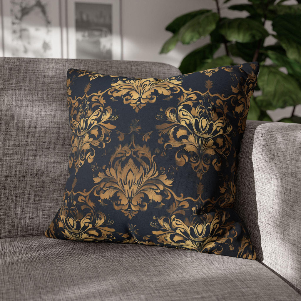 Gold Damask Medallion Pillow Cover: Elegant Navy Glam Decor
