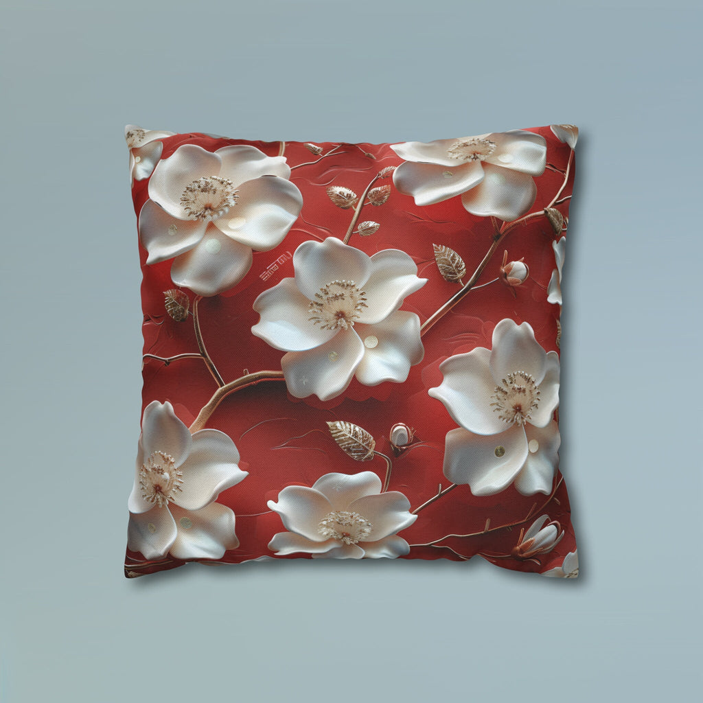 Romantic Berry & White Floral Pillow Cover with Golden Centers - Elegant Cushion for Home Decor