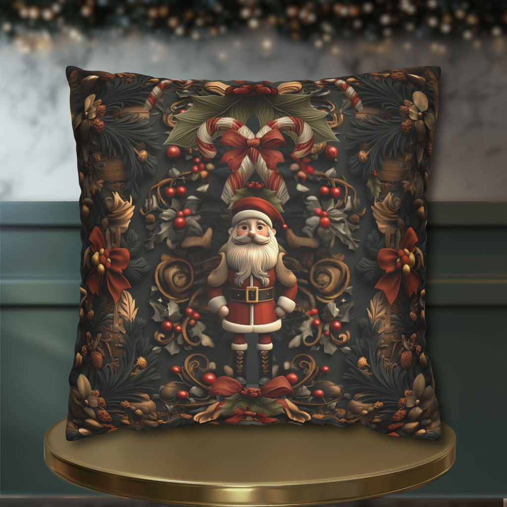 William Morris Inspired Christmas Pillow Cover: Nutcracker Santa Dark Vintage Style Holiday Accent