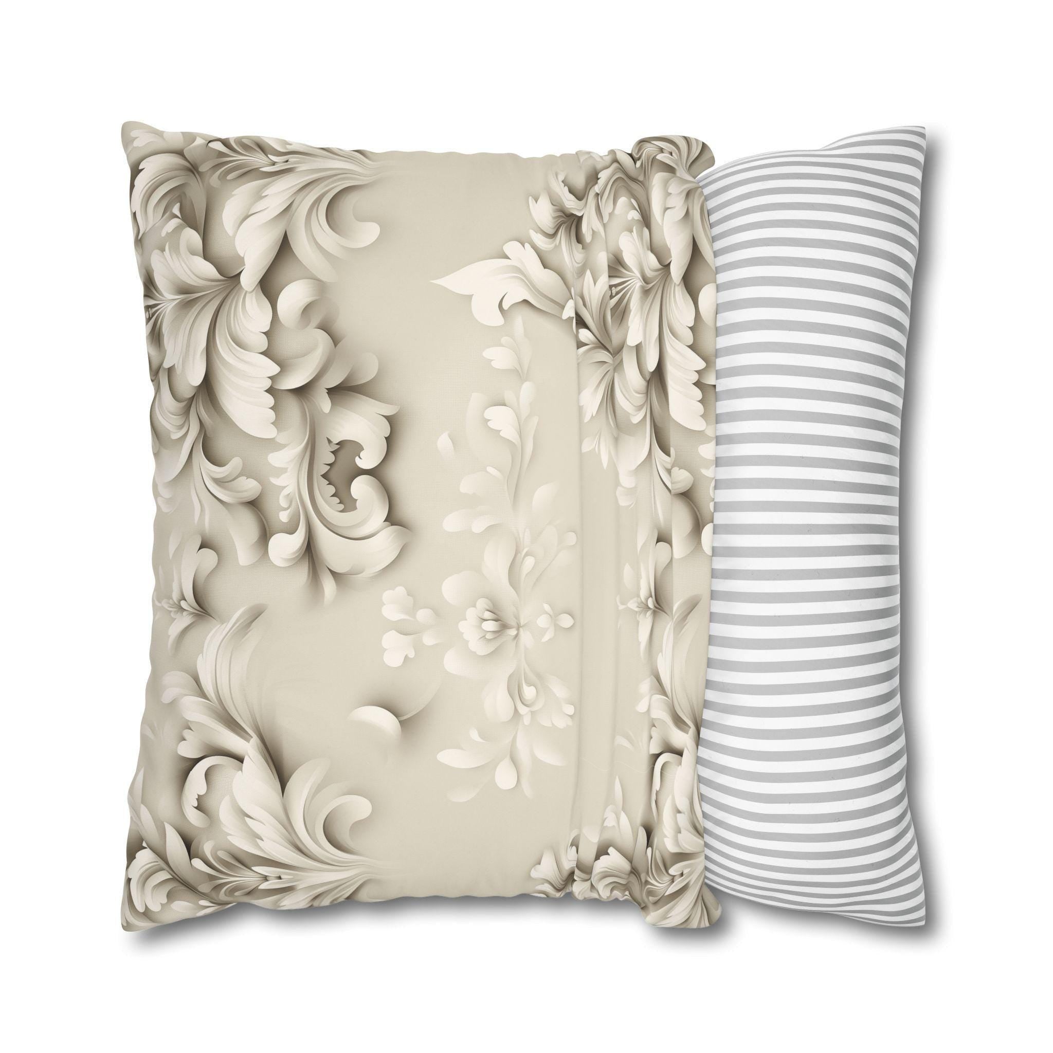 Floral Scrollwork Pillow Cover, Cream Beige Tones, Elegant Home Decor