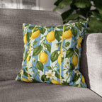 Lemon Soft Blue Stripe Pillow Cover: with Green Leaves and White Florals