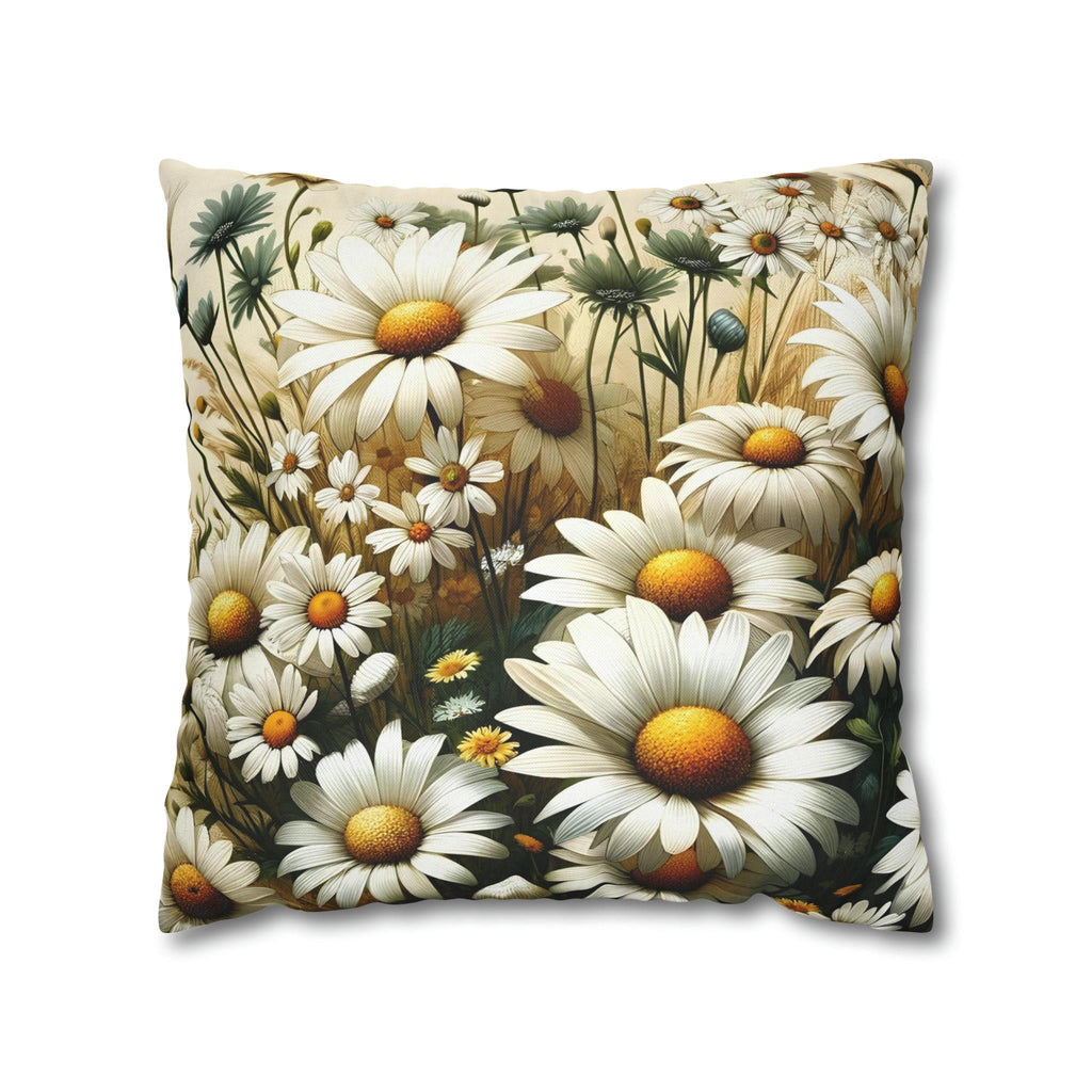 Vibrant Daisy Pattern Throw Pillow Cover | Organic Warmth on Cream Background | Charming Floral Design