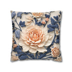 Chinoiserie Floral Pillow Cover: Peach Flower, Dark Blue Botanicals