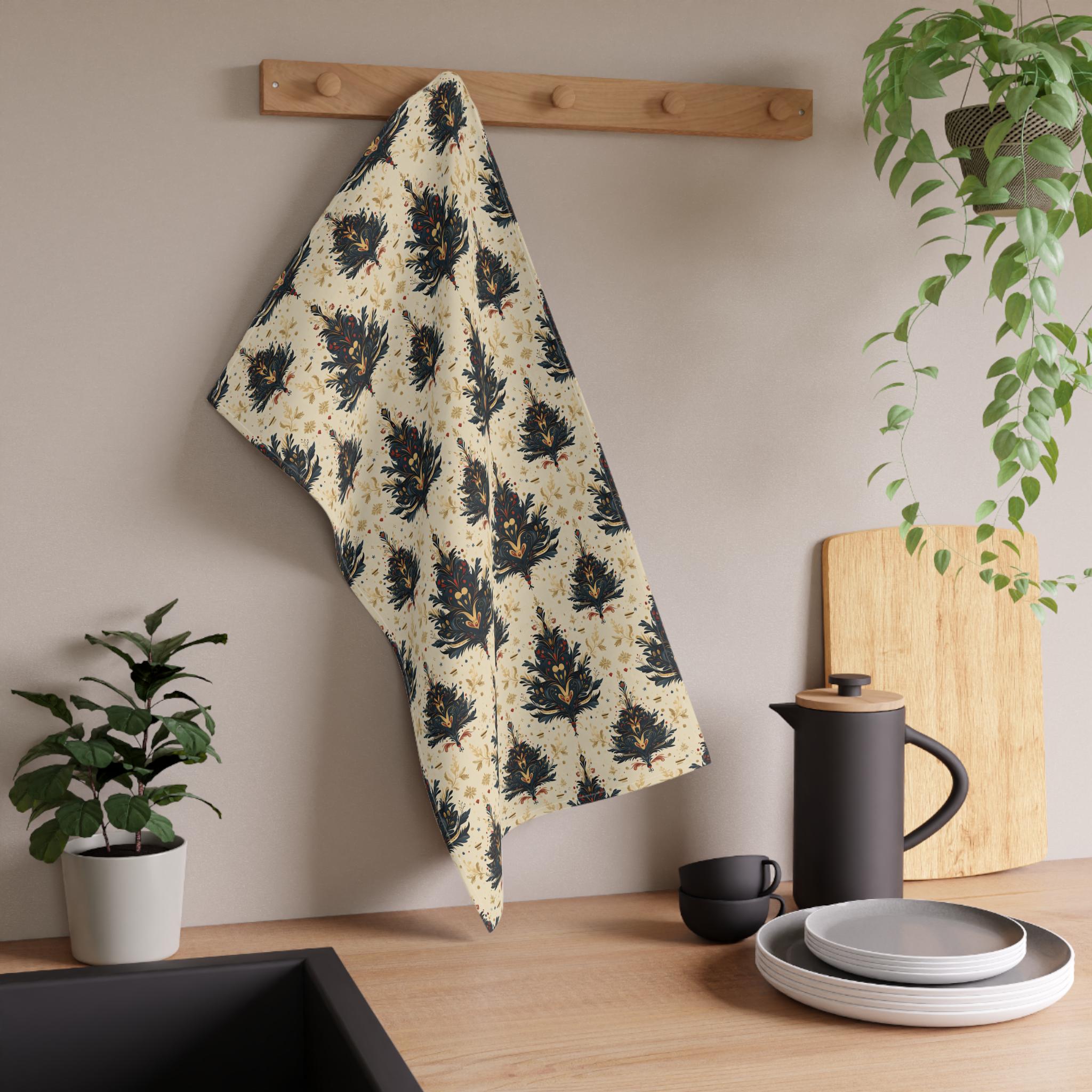 William Morris Holiday Tea Towel: Vintage Style Christmas Tree Pattern  Decor
