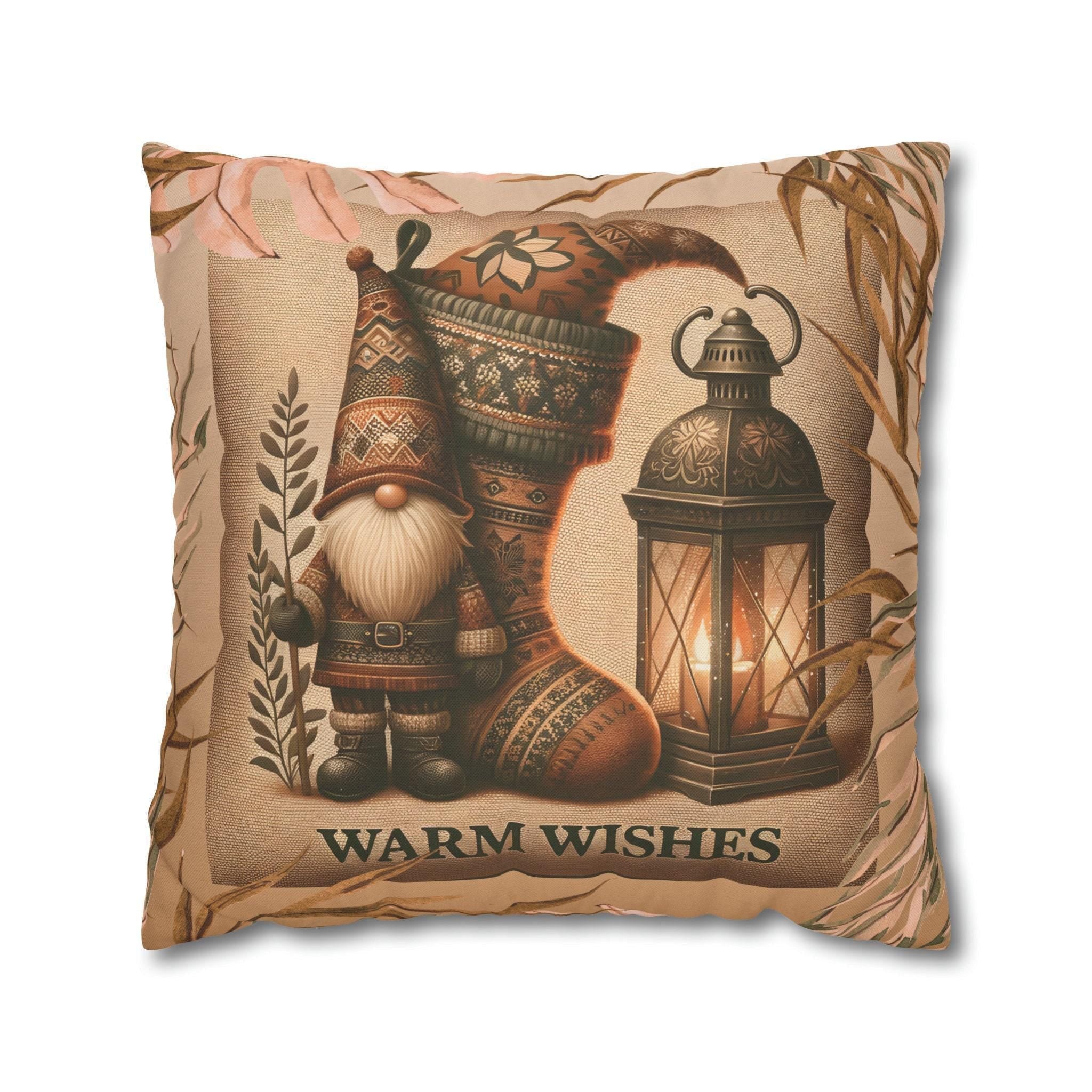 Rustic Christmas Pillow Cover: Cozy Gnome & Stocking Design for Holiday Home Decor