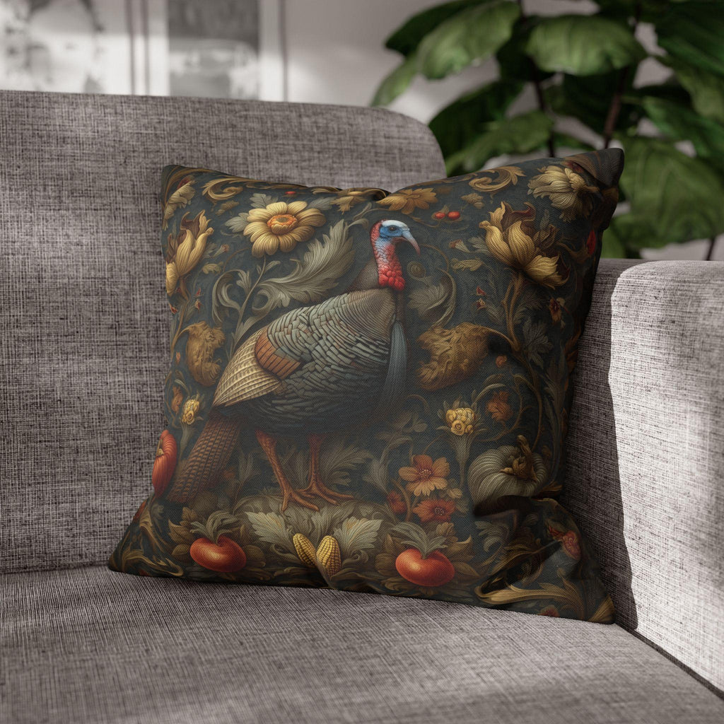William Morris Wild Turkey Tapestry Pillow Cover: Autumn Harvest Thanksgiving Decor