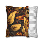 Autumnal Leaves Throw Pillow Cover: Orange and Gold Foliage on Rich Brown Background