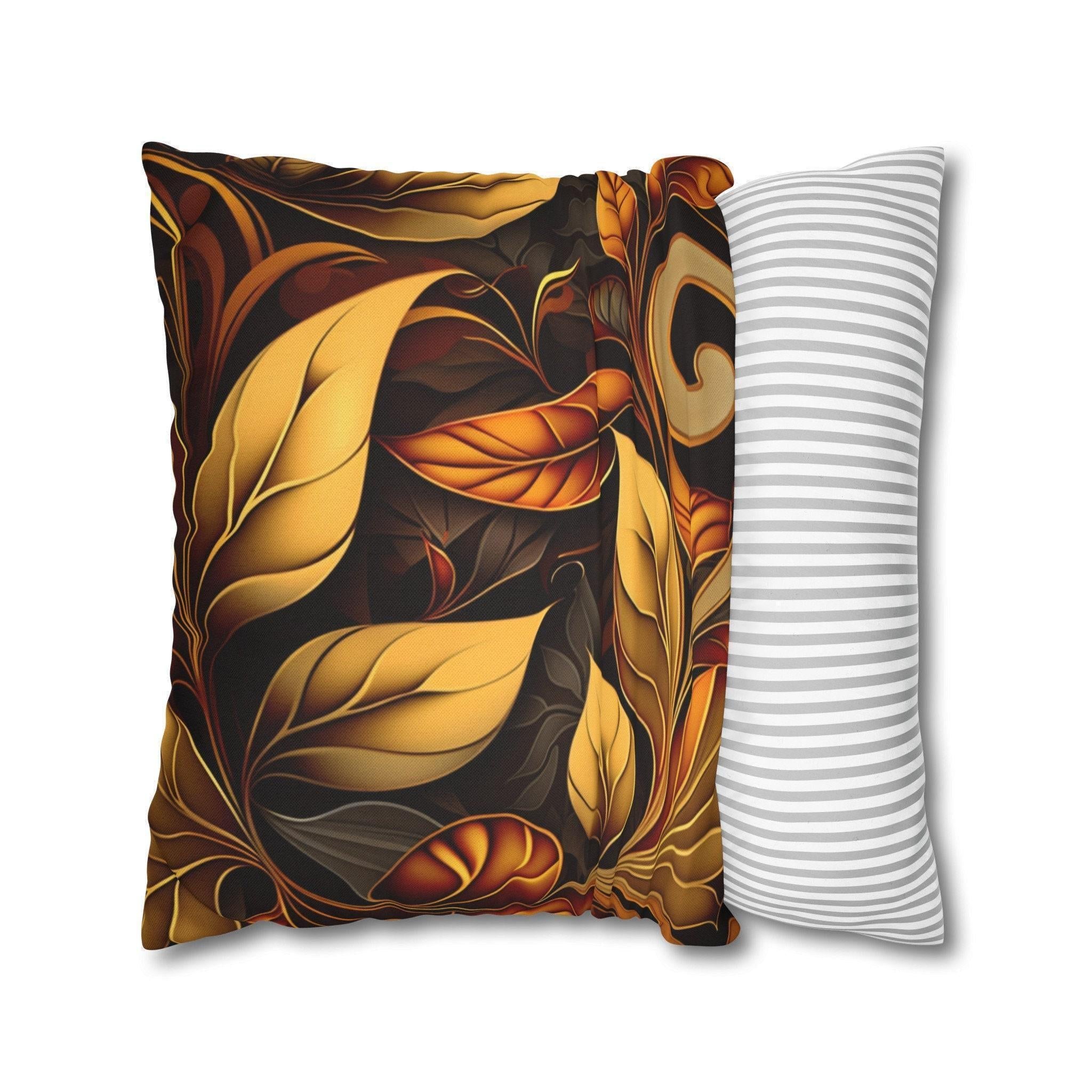 Autumnal Leaves Throw Pillow Cover: Orange and Gold Foliage on Rich Brown Background