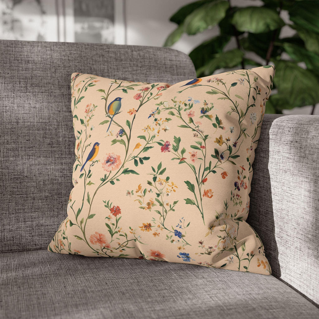 Chinoiserie Bird Pillow Cover: Vintage Style Peach Floral Cushion